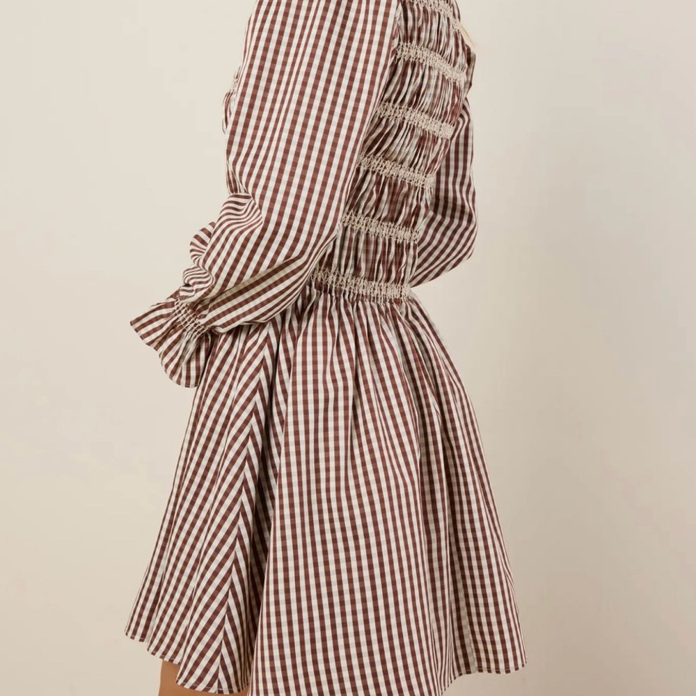 Elegant Brown Checkered Women's Casual Dress